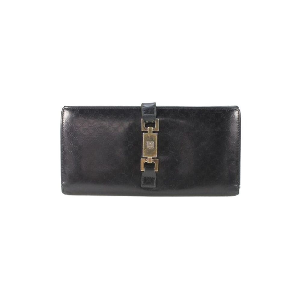Gucci Womens Jackie Leather Monogram Long Card Wallet Black